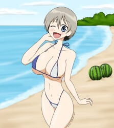 uzaki-chan_wa_asobitai! uzaki_hana bikini beach_background lovemakin melons looking_at_viewer winking_at_viewer 2020 2020s digital_drawing_(artwork) uzakichan_wa_asobitai! uzakichan_wa_asobitai :d_smile :d