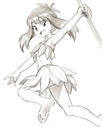 1girls ass ass_peek bare_arms bare_lwgs bare_midriff bare_stomach boob breasts cloudxmoe female grass_skirt leaf leaves line_art may_(pokemon) midriff pokemon pokemon_adventures pokemon_rse sapphire_birch_(pokemon) small_breasts solo tagme underboob