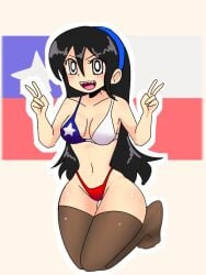 1girls anime_style beige_skin bikini bikini_bottom bikini_top black_hair breasts breasts chile chile_chan chilean chilean_female chilean_flag chilean_flag_bikini cute cute_expression cute_face cute_fang cute_fangs cute_girl eyebrows eyebrows_visible_through_hair eyelashes eyes eyeshadow eyewear female female female_human female_only girl hands-free hands_behind_head hands_up long_hair medium_breasts no_sex no_shirt normal_breasts not_furry open_mouth open_mouth panties semi_nude star_(symbol) thighs thighs_together tights white_background white_body white_eyes white_skin