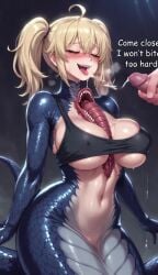 ai_generated animated big_breasts blonde_hair cumshot patreon snake snake_girl tagme titty_drop twintails video waifumaker420