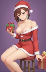 1girls ai_generated ayase_momo christmas_hat christmas_outfit dandadan gift_box leukocrisp nipple_slip nipples one_breast_out stable_diffusion