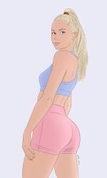 1girls ass_focus athletic_female blonde_hair booty_shorts bubble_butt butt_focus deviantart high_ponytail looking_back nonhovoglia original_character pink_shorts platinum_blonde_hair ponytail thick_ass white_girl white_skin