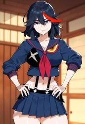 1girls ai_generated bangs black_hair creamy_ai female female_focus kill_la_kill light-skinned_female light_skin matoi_ryuuko multicolored_hair red_hair short_hair tagme