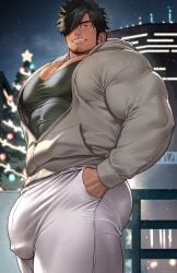 abs bara biceps big_cock big_muscles big_pecs big_penis black_hair bodybuilder christmas christmas_2024 christmas_tree high_resolution highres huge_cock kuromine_hiraya large_balls large_cock large_penis leg_hair male male_only massive_cock massive_penis muscle muscles muscular muscular_back muscular_male muscular_thighs pecs penis smile smiling smiling_at_viewer snow snowing tan_skin thick_thighs veins yuatari