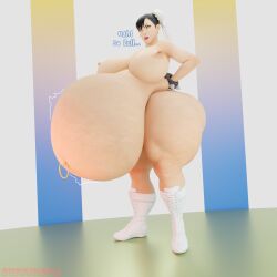 3d belly_button_ring big_belly chun-li pregnant pregnant_belly pregnant_female street_fighter sunninsfw voluptuous voluptuous_female