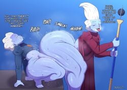 2boys 2femboys anal anal_penetration anal_sex angel_(dragon_ball) big_ass big_ass_(male) big_butt blue_body blue_skin daishinkan dragon_ball dragon_ball_super father_and_son femboy gay gay_sex huge_ass huge_butt incest jackov male male_only small_top_big_bottom staff sweaty sweaty_body sweaty_sex whis white_hair