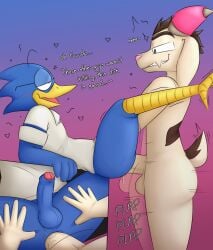 2boys anal anal_sex anthro avian avian_humanoid berdly bird bird_humanoid blue_body chunknudies deltarune gay goat goat_humanoid male male/male male_only nerd oc original_character yaoi