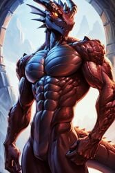 abs ai_generated anthro athletic athletic_anthro athletic_male biceps dragon featureless_chest featureless_crotch male muscular muscular_anthro muscular_arms muscular_male navel nude pecs solo triceps veiny_biceps veiny_muscles