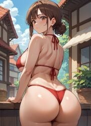 ai_generated big_ass big_breast big_breasts brown_eyes brown_hair nikkaru red_bikini