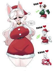 1girls big_breasts blush breasts christmas christmas_outfit cleavage clothed clothing ear female hair heart hips holidays male milkshake_(tacat) tacat tagme white_hair wide_hips