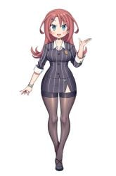 1girls artist_request beatus_creation big_breasts blue_eyes breasts clothed_female heels jacket legend_of_dark_witch mature_female non-nude pink_hair prandelli stockings teacher teacher_outfit thick_thighs vtuber