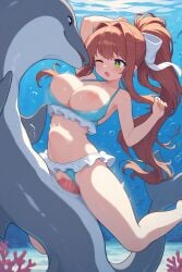 1girls ai_generated animal_genitalia anonymous_artist bikini bikini_aside breasts_out doki_doki_literature_club dolphin dolphin_penis monika_(doki_doki_literature_club) sex stomach_bulge swimsuit underwater vaginal_penetration zoophilia