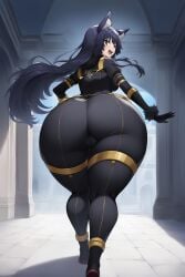 ai_generated big_ass big_butt big_thighs cameltoe delta_(the_eminence_in_shadow) full_body goldencum34 hips_wider_than_shoulders huge_ass huge_butt huge_hips looking_at_viewer looking_back the_eminence_in_shadow thick_thighs wide_hips wolf_ears wolf_girl