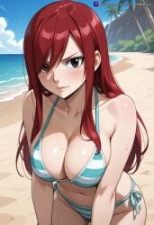 ai_art ai_generated beach bikini erza_scarlet fairy_tail gothmaniac long_hair red_hair sexy_pose smile