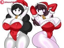 2girls ass big_ass big_breasts big_thighs black_hair blush breasts brown_hair butt christmas christmas_clothing christmas_headwear christmas_outfit daughter female female_focus female_only gigantic_ass gigantic_breasts gigantic_thighs hands_behind_head huge_ass huge_breasts huge_thighs jaiden jaiden_animations jaidens_mom long_hair looking_at_viewer milf mommy mother_and_daughter raydonxd tagme thick_hips thick_thighs thighs