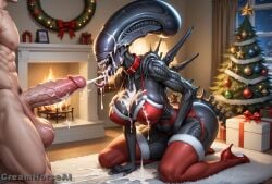 1girls after_fellatio after_oral after_sex ai_generated alien_(franchise) alien_girl alien_humanoid anthro anthro_on_human big_ass big_balls big_breasts big_butt big_penis black_body black_skin christmas christmas_clothing christmas_outfit claws cleavage cock_hungry collar covered_in_cum creamhorseai cum cum_covered cum_drip cum_in_mouth cum_on_body cum_on_breasts cum_on_face cumshot dark-skinned_female dark_skin drool drooling excessive_cum facial female female_xenomorph garter_belt high_resolution highres horny huge_ass huge_balls huge_breasts huge_cock hyper_balls lingerie long_tongue mature_female mommy mommy_kink monster monster_girl muscular_female no_eyes saliva sci-fi seductive sharp_teeth stockings teeth testicles thighhighs voluptuous voluptuous_female xenomorph xenomorph_queen xenophilia