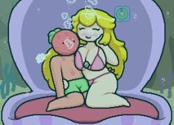 asphyxiation big_breasts big_thighs blonde_hair blush boob_squish bubble bubbles clampy drowning lipstick lipstick_mark mario_(series) meter okami_tomato pink_bikini princess_peach super_mario_galaxy tomato_(okami_tomato) underwater