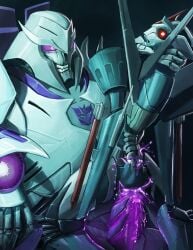 2boys drooling evil_grin huge_cock male male_only megatron qporn robot starscream transformers transformers_prime yaoi