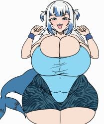 exercise_clothing gawr_gura huge_breasts inakotho massive_breasts thick_thighs tight_clothing wide_hips