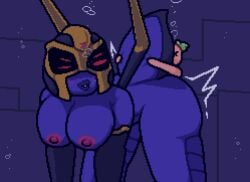 big_ass big_breasts big_thighs blackarachnia blackarachnia_(tfa) bubble bubbles giantess holding looking_back purple_skin smaller_male tomato_(okami_tomato) transformers transformers_animated trapped underwater underwater_sex zxtomatofan