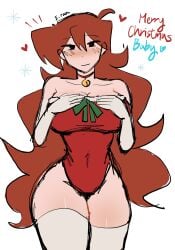 belly belly_button breasts christmas christmas_outfit e_rain erainnn female female_only fnf friday_night_funkin girlfriend_(friday_night_funkin) heart holidays looking_at_viewer newgrounds red_dress wide_hips