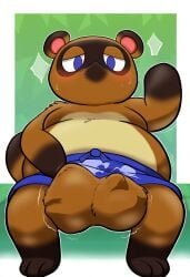 animal_crossing big_balls big_belly blue_eyes blush cock_vore hidden_penis squirming squirming_balls sweatdrop tanuki tom_nook tom_nook_(animal_crossing) vore