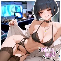 ai_generated blue_hair lingerie miaulust nurse persona_5 persona_5_royal shoker short_hair stockings tae_takemi video_game_character