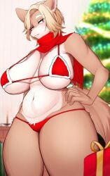 1girls anthro breasts christmas christmas_outfit cleavage denyfake female female_focus female_only fur furry holidays tail