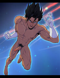 1boy black_hair dragon_ball fit foxbravo gloves male_focus male_only muscle muscular nude penis pubic_hair solo vegito