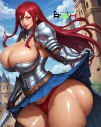 1girls ai_generated armor big_ass big_breasts big_thighs brown_eyes bubble_ass bubble_butt cleavage curvaceous curvy_female erza_scarlet fairy_tail female female_only hips hourglass_figure huge_ass huge_thighs large_breasts light-skinned_female light_skin long_hair mature_female miniskirt outdoors panties pawg realgreenheart red_hair seductive seductive_look skirt_lift standing sword thick thick_ass thick_thighs voluptuous voluptuous_female wide_hips