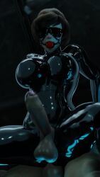 1boy 1futa 3d 9:16 animated ball_gag big_iron_of_the_mojave blender blindfold bodysuit bondage brown_hair futanari gag gagged gagged_futa highres large_breasts large_penis latex latex_bodysuit latex_gloves male_on_futa mei_(overwatch) nipple_bulge overwatch precum sex sex_from_behind shorter_than_30_seconds snippy_69 sound tagme vertical_video video