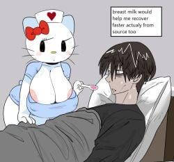 breasts hello_kitty hello_kitty_(character) hello_kitty_(series) nipples nurse nurse_cap nurse_uniform revealing_clothes sanrio savagensfw sick