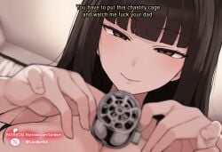 ai_generated arrogant blonde-haired_male brown_eyes brown_hair bully chastity_cage cheating cucked_by_father cuckold daughter-in-law elegant father-in-law father-in-law_and_daughter-in-law gyaru-oh hentai hime_cut huge_breasts implied_cheating lordem muscular_male netorare nsfw ntr smiling_at_viewer tanned_male wide_hips
