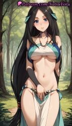 1girls ai_generated anime anime_style arm_behind_back bandeau bangs bare_shoulders bikini black_hair blue_eyes blush breasts bust busty cleavage collarbone cowboy_shot crop_top day female female_focus female_only female_solo forehead forest grass groin hair_ornament hentai jewelry large_breasts loincloth long_hair looking_at_viewer low-tied_long_hair medium_breasts midriff natsuyoru nature navel necklace no_panties o-ring outdoors parted_bangs parted_hair parted_lips pelvic_curtain revealing_clothes sadeena skirt smile solo solo_female standing stomach tate_no_yuusha_no_nariagari the_rising_of_the_shield_hero thighs tree underboob very_long_hair voluptuous voluptuous_female