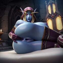 ai_generated ass bimbo elf_female gloves high_elf latex looking_at_viewer massive_breasts nude perfect_body pointy_ears showing_ass stable_diffusion stockings sylvanas_windrunner warcraft world_of_warcraft