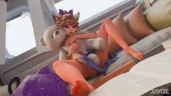 bedroom blender book covering_breasts covering_pussy feet female female_only fox io_(paladins) naked naked_female paladins plushie sofa solo stellar_protector_io tail teddy_bear xavi2x2