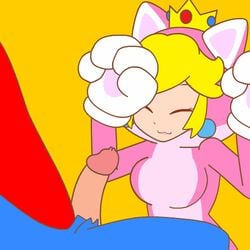 1boy 1girls :3 animal_ears animated blonde_hair blue_eyes cat_costume cat_peach cute edit feline mario mario_(series) minus8 nintendo penis princess_peach super_mario_3d_world uncensored