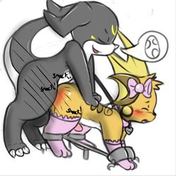 anal anthro bandai blackveemon bondage bound crossdressing crossover digimon nintendo penis pokemon pokemon_(species) raichu rairai ryodramon trap western_art