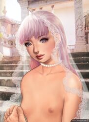 bride femboy girly long_hair male_bride necklace nipple_pinch nipples nitrile pearl_necklace pov standing trap veil wedding_veil white_hair