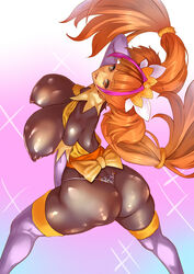 1girls ass bodysuit breasts female_only highres huge_ass huge_breasts orange_hair panties pokkora skin_tight thick_thighs tied_hair twintails wide_hips