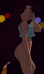 1girls aeolus06 androgynous ass blush brown_hair cartoon_network cum edit female fusion gem gem_fusion handsfree_ejaculation human looking_back no_panties penis photoshop steven_universe stevonnie