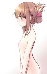 brown_hair female folded_ponytail inazuma_(kantai_collection) kantai_collection nekobaka nipples nude profile short_hair small_breasts solo