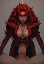 1boy 1futa ai_generated areola_slip areolae balls big_balls big_breasts big_penis breasts civitai cum_in_penis docking futanari futazealot green_eyes huge_cock looking_at_viewer male male_pov marvel marvel_rivals nipple_slip nipples penis pov red_hair scarlet_witch scarlet_witch_(marvel_rivals) urethral urethral_insertion urethral_penetration veiny_penis