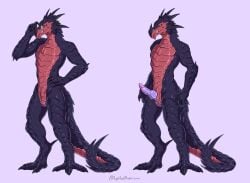 absurd_res animal_genitalia anthro biped dragon erection eyewear genital_slit genitals glasses hi_res horn lykostherium mythological_creature mythological_scalie mythology nude reptile scales scalie tail wings