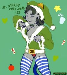 1girls alien alien_humanoid black_hair black_hair_female cat_tail christmas color colored colored_skin female female female_focus female_only grey_skin grey_skin homestuck homestuck_troll horn horns humanoid merry_christmas nepeta_leijon nip_slip nipple_slip notchine partially_clothed partially_clothed_female posing posing_for_the_viewer presenting solo solo_female stockings talking_to_viewer tazedartist thigh_highs thighhighs troll