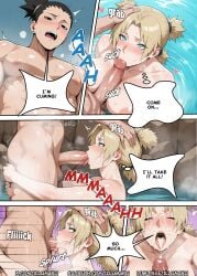 1boy 1girls 2025 abs ai_assisted ass blowjob breasts cleavage comic completely_nude cum cum_in_mouth cum_inside curvaceous curvy curvy_body curvy_female curvy_figure deepthroat detailed doujinshi english_text fellatio female hi_res hot_spring illumaru large_ass large_breasts licking_penis manga nara_shikamaru naruto naruto_(series) naruto_shippuden nipples nude pov stable_diffusion temari text thick_thighs voluptuous voluptuous_female webcomic wide_hips