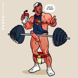 1boy backwards_baseball_cap bara barbell big_biceps black_hair blue_eyes boner bottle bottomless_male clark_kent david_corenswet dc dc_comics dc_studios facial_hair five_o'clock_shadow gay hairy_armpits hairy_arms hairy_balls hairy_chest hairy_legs hairy_male hairy_thighs hard_cock hard_nipples hard_penis holding_bottle holding_up_object_with_penis horny_male jockstrap jockstrap_down jonathan_kent,_sr. male muscular_male piss_stain randyslashtoons six_pack sleeveless_shirt socks stubble superman_(2025) superman_logo talking_to_another tanline thick_thighs unshaven_face