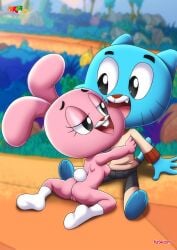 1boy 1girls anais_watterson bbmbbf fully_clothed_male fur34 gumball_watterson hugging naked_female palcomix the_amazing_world_of_gumball