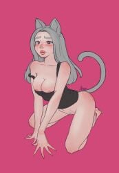 animal_ears big_breasts blue_eyes cat_ears cat_girl curvy grey_hair huge_breasts large_breasts light-skinned_female light_skin long_hair solek solek_x solga solo solo_anthro solo_female solo_focus very_long_hair youtube