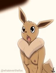 anthro anthrofied bodily_fluids breasts canid canine drooling eevee female generation_1_pokemon mammal nelly_(whateverthefox) nintendo nipples nude pokemon pokemon_(species) pokemorph saliva solo stare whateverthefox